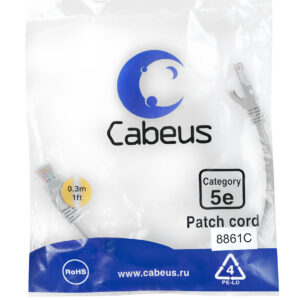 Патч-корд Cabeus PC-UTP-RJ45-Cat.5e-0.15m-LSZH Кат.5е 0.15 м серый
