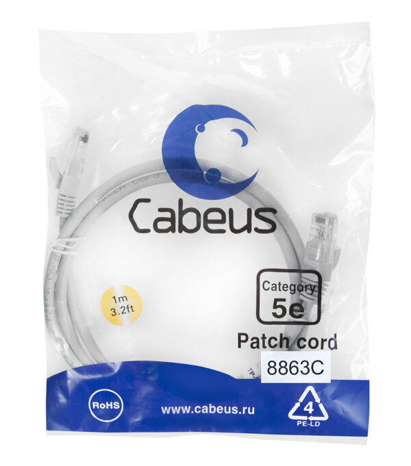 патч-корд cabeus pc-utp-rj45-cat.5e-1m-lszh кат.5е 1 м серый