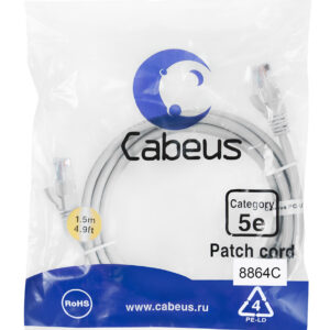 Патч-корд Cabeus PC-UTP-RJ45-Cat.5e-1.5m-LSZH Кат.5е 1.5 м серый