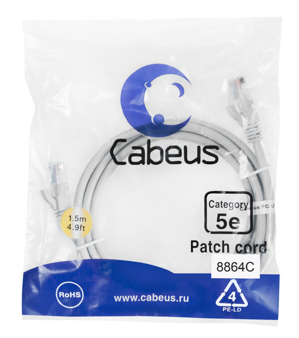 патч-корд cabeus pc-utp-rj45-cat.5e-1.5m-lszh кат.5е 1.5 м серый