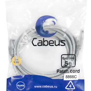 Патч-корд Cabeus PC-UTP-RJ45-Cat.5e-3m-LSZH Кат.5е 3 м серый