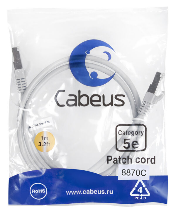 патч-корд cabeus pc-ftp-rj45-cat.5e-1m-lszh кат.5е 1 м серый