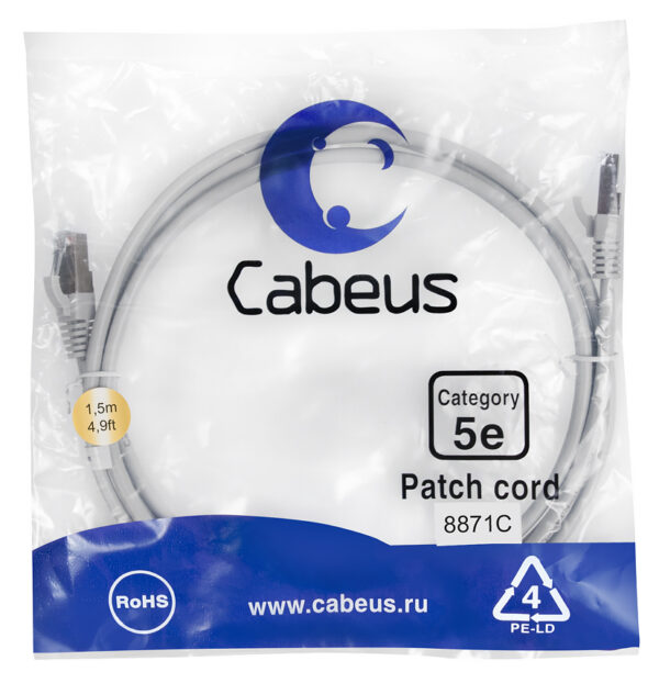 патч-корд cabeus pc-ftp-rj45-cat.5e-1.5m-lszh кат.5е 1.5 м серый