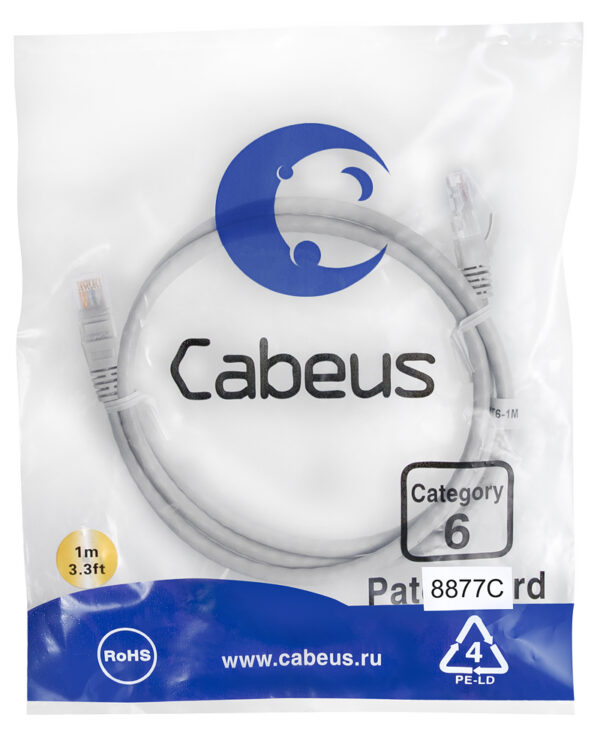 патч-корд cabeus pc-utp-rj45-cat.6-1m-lszh кат.6 1 м серый