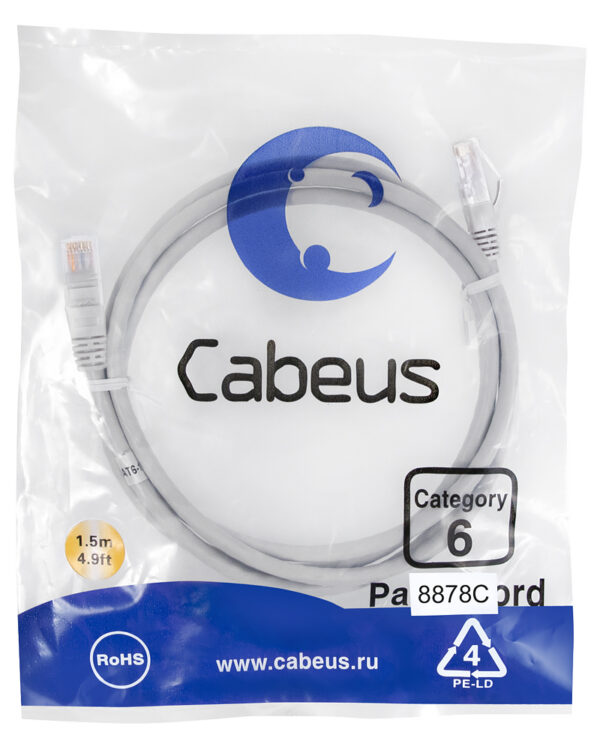 патч-корд cabeus pc-utp-rj45-cat.6-1.5m-lszh кат.6 1.5 м серый