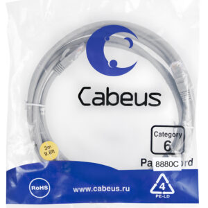 Патч-корд Cabeus PC-UTP-RJ45-Cat.6-3m-LSZH Кат.6 3 м серый