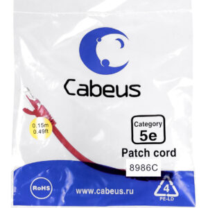 Патч-корд Cabeus PC-UTP-RJ45-Cat.5e-0.15m-RD Кат.5е 0.15 м красный