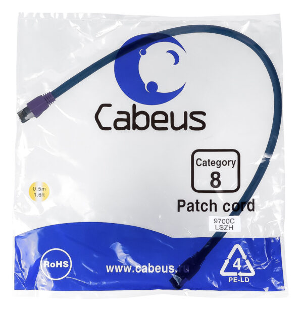 патч-корд cabeus pc-sstp-rj45-cat.8-0.5m-lszh кат.8 0.5 м серый