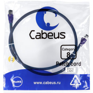 Патч-корд Cabeus PC-SSTP-RJ45-Cat.8-1m-LSZH Кат.8 1 м серый
