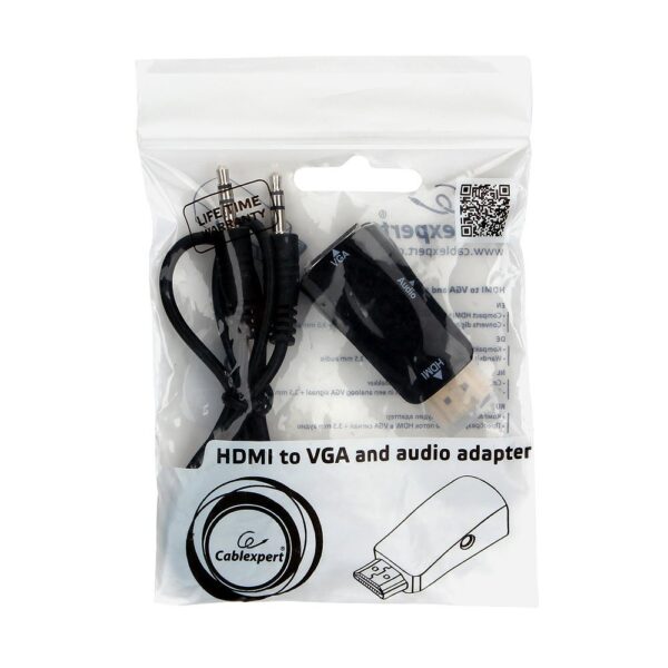 переходник hdmi -> vga cablexpert a-hdmi-vga-02, 19m/15f, jack3.5 аудиовыход