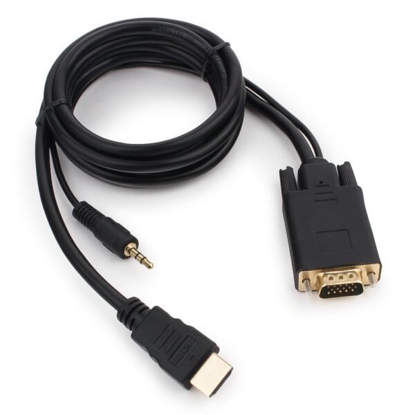 кабель hdmi-vga cablexpert a-hdmi-vga-03-6, 19m/15m + 3.5jack, 1.8м, черный, позол.разъемы, пакет