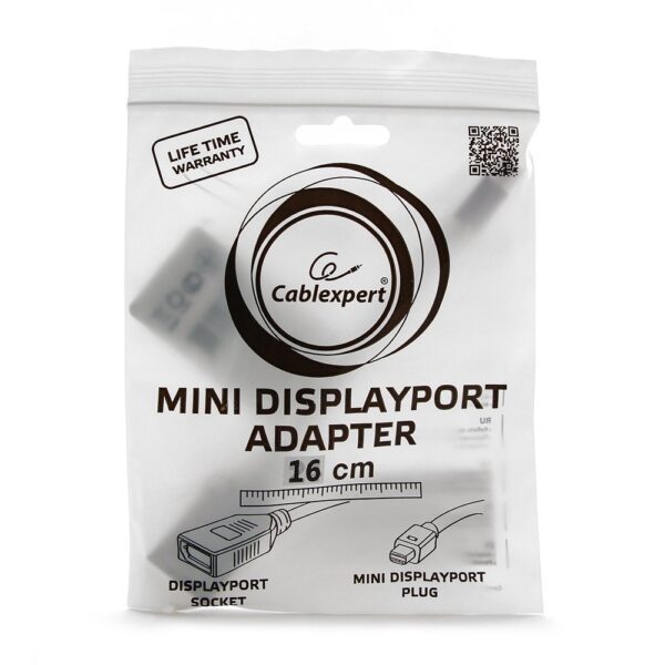 переходник minidisplayport -> displayport, cablexpert a-mdpm-dpf-001, 20m/20f, длина 16см, черный, пакет