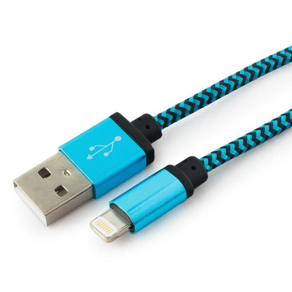 кабель usb 2.0 cablexpert cc-apusb2bl1m, am/lightning 8p, 1м, нейлоновая оплетка, алюминиевые разъемы, синий, пакет