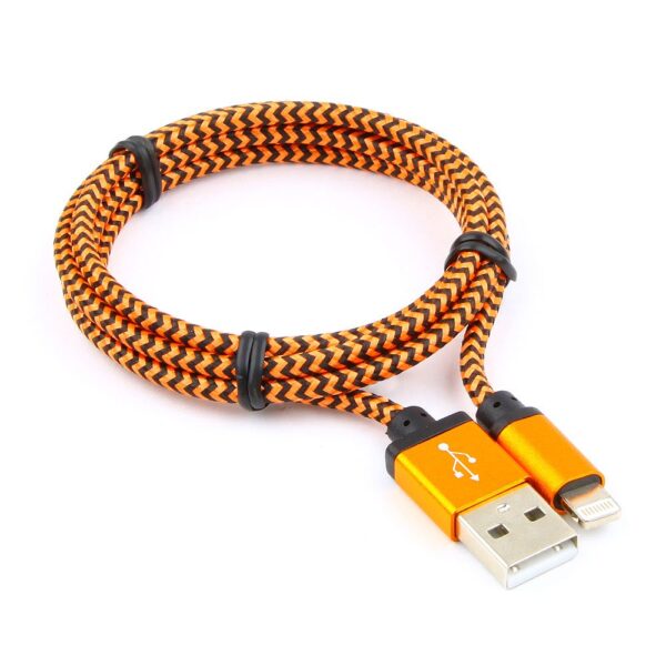 кабель usb 2.0 cablexpert cc-apusb2oe1m, am/lightning 8p, 1м, нейлоновая оплетка, алюминиевые разъемы, оранжевый, пакет