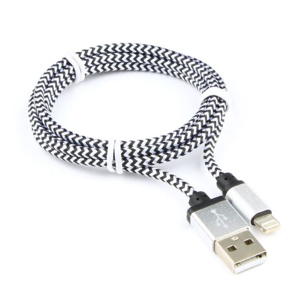 кабель usb 2.0 cablexpert cc-apusb2sr1m, am/lightning 8p, 1м, нейлоновая оплетка, алюминиевые разъемы, серебристый, пакет