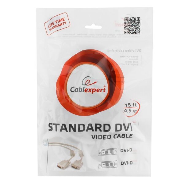 кабель dvi-d single link cablexpert cc-dvi-15, 19m/19m, 4.5м, серый, экран, феррит.кольца, пакет