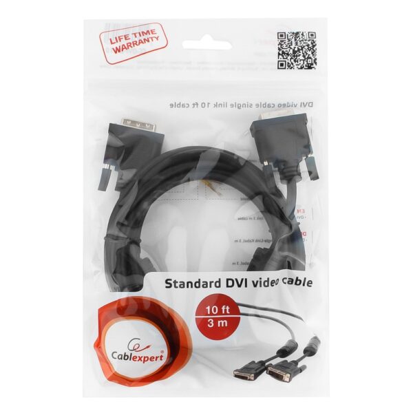 кабель dvi-d single link cablexpert cc-dvi-bk-10, 19m/19m, 3.0м, черный, экран, феррит.кольца, пакет