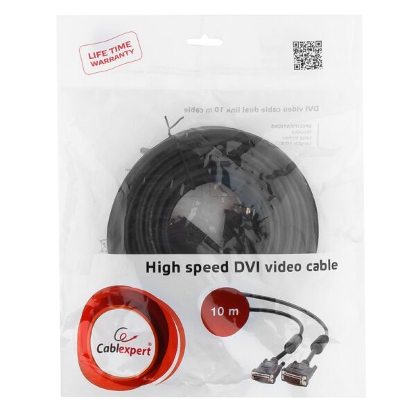 кабель dvi-d dual link cablexpert cc-dvi2-bk-10m, 25m/25m, 10м, черный, экран, феррит.кольца, пакет