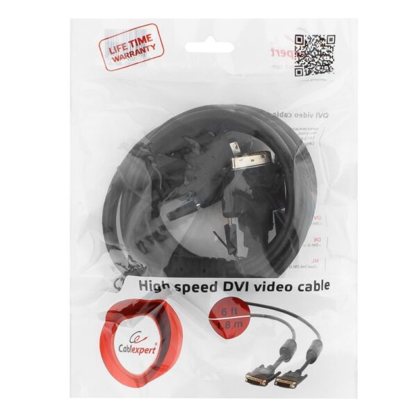 кабель dvi-d dual link cablexpert cc-dvi2-bk-6, 25m/25m, 1.8м, черный, экран, феррит.кольца, пакет