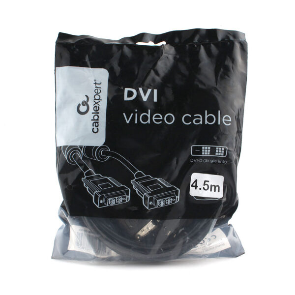 кабель dvi-d single link cablexpert cc-dvil-bk-15, 19m/19m, 4.5м, ccs, черный, экран, феррит.кольца, пакет