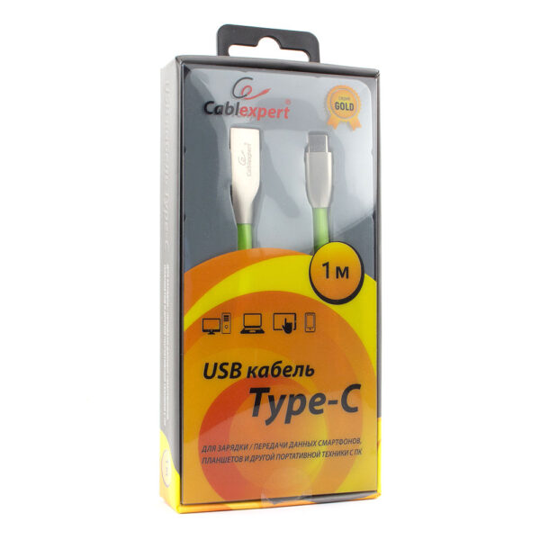 кабель usb 2.0 cablexpert cc-g-usbc01gn-1m, am/type-c, серия gold, длина 1м, зеленый, блистер