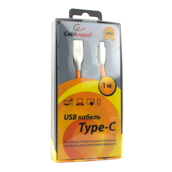 кабель usb 2.0 cablexpert cc-g-usbc01o-1m, am/type-c, серия gold, длина 1м, оранжевый, блистер