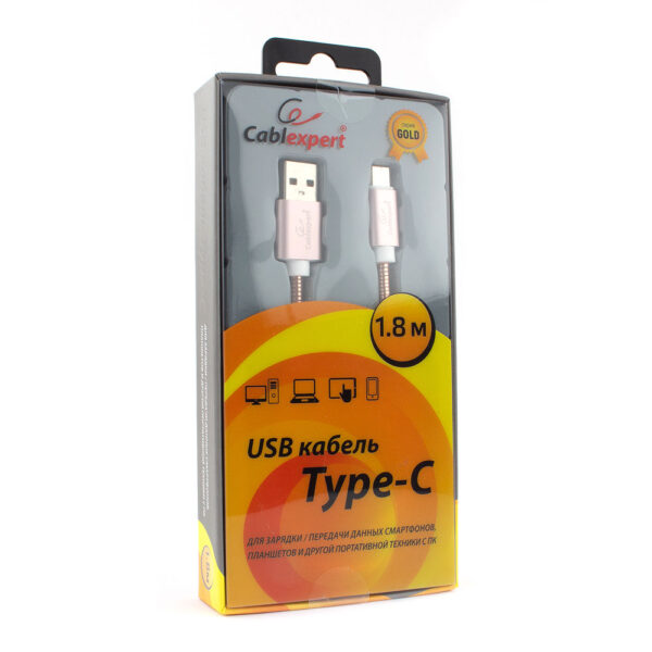 кабель usb 2.0 cablexpert cc-g-usbc02cu-1.8m, am/type-c, серия gold, длина 1.8м, золото, блистер