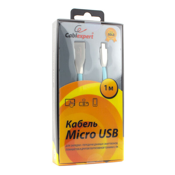 кабель usb 2.0 cablexpert cc-g-musb01bl-1m, am/microb, серия gold, длина 1м, синий, блистер