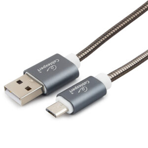 Кабель USB 2.0 Cablexpert CC-G-mUSB02Gy-1.8M, AM/microB, серия Gold, длина 1.8м, титан, блистер