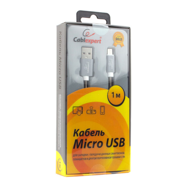 кабель usb 2.0 cablexpert cc-g-musb02gy-1m, am/microb, серия gold, длина 1м, титан, блистер