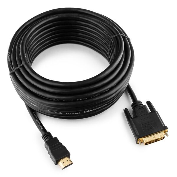 кабель hdmi-dvi cablexpert cc-hdmi-dvi-10mc, 19m/19m, 10м, single link, черный, позол.разъемы, экран, пакет