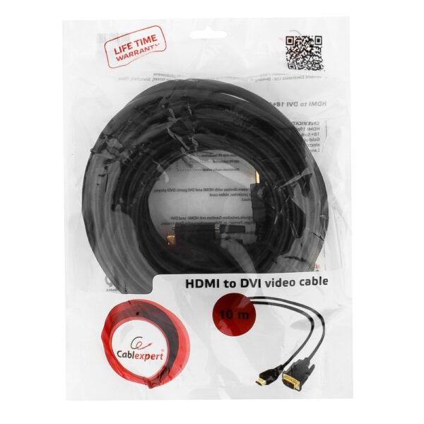 кабель hdmi-dvi cablexpert cc-hdmi-dvi-10, 19m/19m, 3.0м, single link, черный, позол.разъемы, экран, пакет