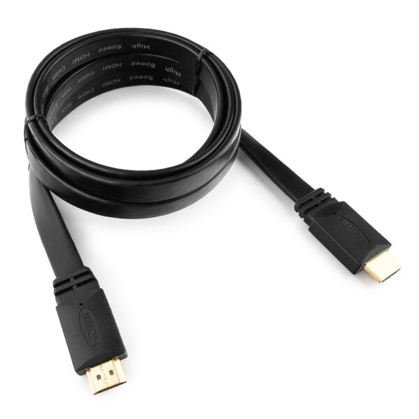 кабель hdmi cablexpert cc-hdmi4f-6, 1.8м, v1.4, 19m/19m, плоский кабель, черный, позол.разъемы, экран, пакет