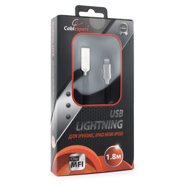 кабель usb cablexpert для apple cc-p-apusb02bk-1.8m, mfi, am/lightning, серия platinum, длина 1.8м, черный, нейлоновая оплетка, блистер