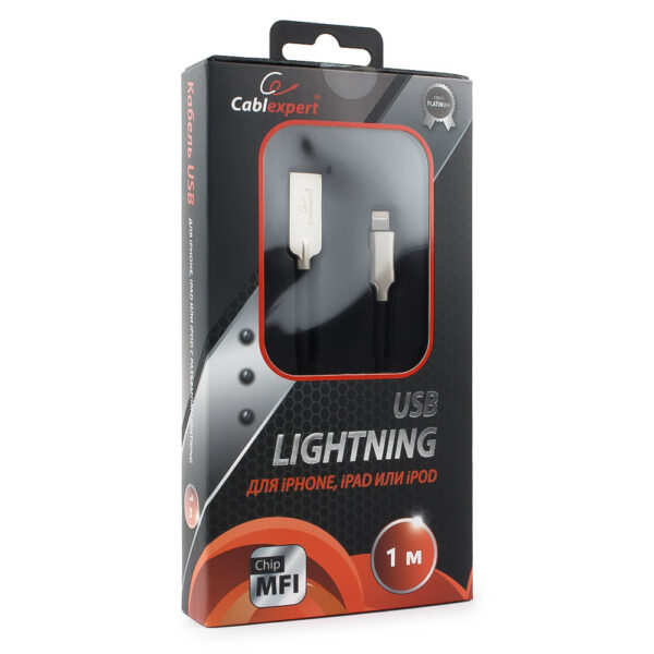 кабель usb cablexpert для apple cc-p-apusb02bk-1m, mfi, am/lightning, серия platinum, длина 1м, черный, нейлоновая оплетка, блистер