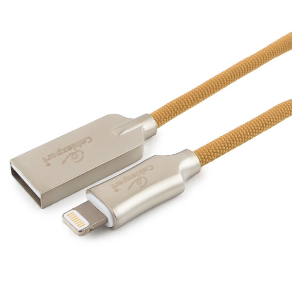 кабель usb cablexpert для apple cc-p-apusb02gd-1m, mfi, am/lightning, серия platinum, длина 1м, золотой, нейлоновая оплетка, блистер