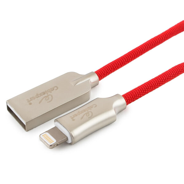 кабель usb cablexpert для apple cc-p-apusb02r-1m, mfi, am/lightning, серия platinum, длина 1м, красный, нейлоновая оплетка, блистер