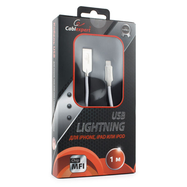 кабель usb cablexpert для apple cc-p-apusb02w-1m, mfi, am/lightning, серия platinum, длина 1м, белый, нейлоновая оплетка, блистер