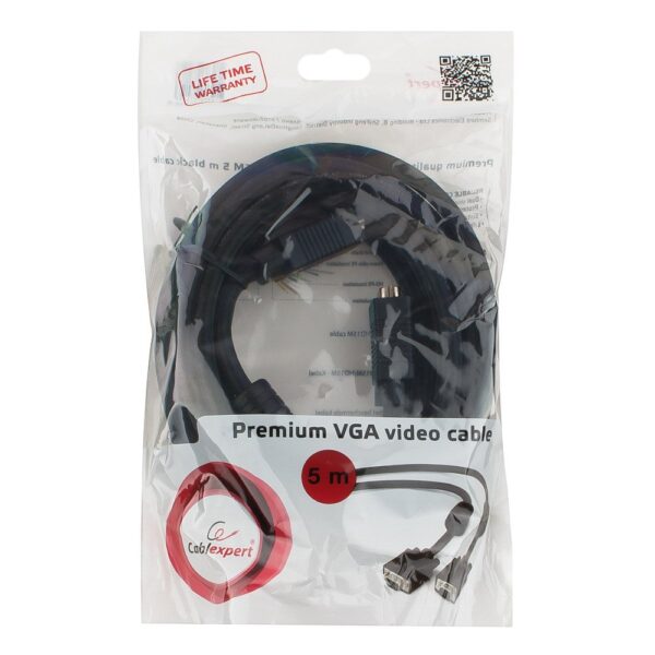 кабель vga premium cablexpert cc-ppvga-5m, 15m/15m, 5.0м, двойной экран, феррит.кольца, пакет