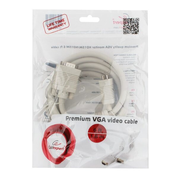 кабель vga premium cablexpert cc-ppvga-6, 15m/15m, 1.8м, двойной экран, феррит.кольца, пакет
