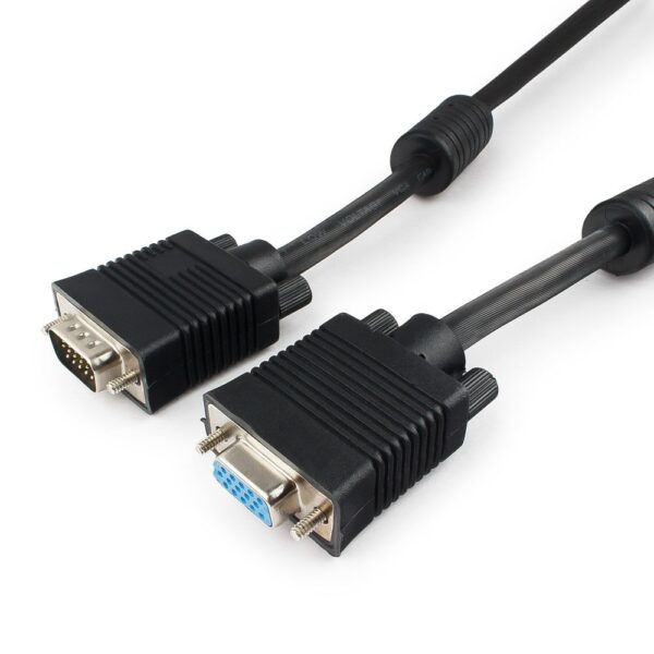 кабель удлинитель vga premium cablexpert cc-ppvgax-10m-b, 10м, 15m/15f, двойной экран, феррит.кольца, черный, пакет