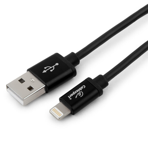кабель cablexpert для apple cc-s-apusb01bk-0.5m, am/lightning, серия silver, длина 0.5м, черный, блистер