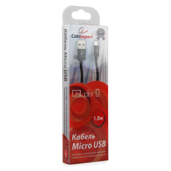 кабель usb 2.0 cablexpert cc-s-musb01bk-1.8m, am/microb, серия silver, длина 1.8м, черный, блистер