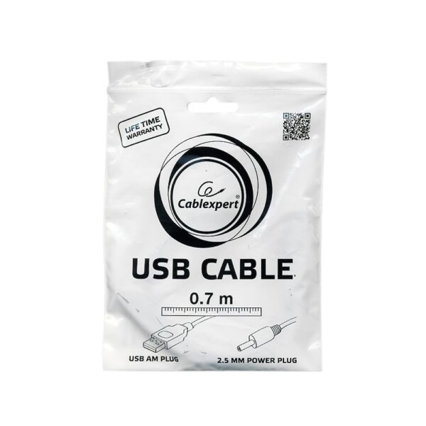 кабель usb 2.0 pro cablexpert cc-usb-amp25-0.7m, am/dc 2,5мм 5v 2a (для планшетов android), 0.7м, экран, черный, пакет
