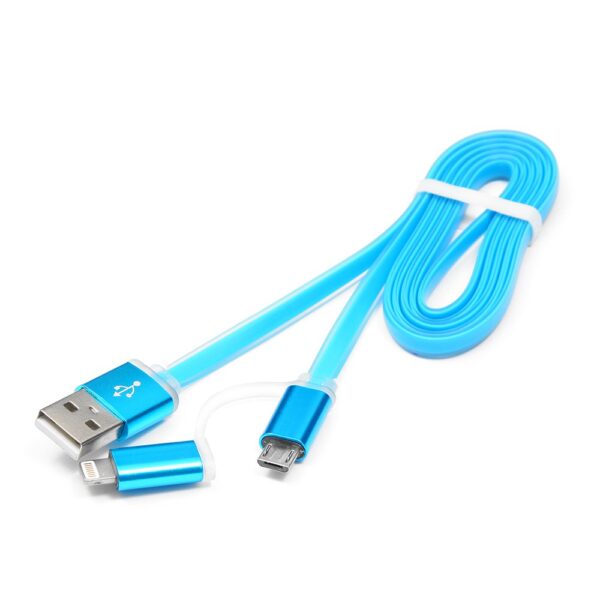 кабель usb 2.0 cablexpert cc-mapusb2bl1m, am/microbm 5p - iphone lightning, 1м, комбо кабель, алюминиевые разъемы, голубой, блистер