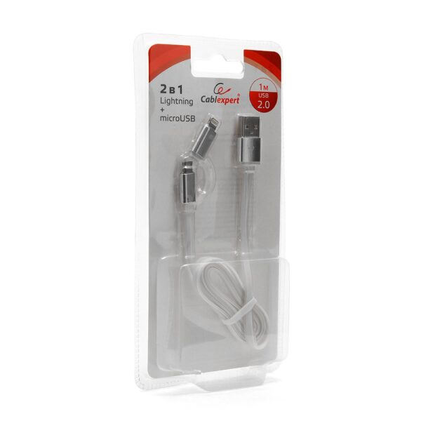 кабель usb 2.0 cablexpert cc-mapusb2w1m, am/microbm 5p - iphone lightning, 1м, комбо кабель, алюминиевые разъемы, белый, блистер