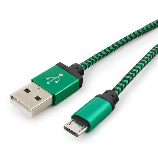 кабель usb 2.0 cablexpert cc-musb2gn1m, am/microbm 5p, 1м, нейлоновая оплетка, алюминиевые разъемы, зеленый, пакет