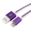кабель usb 2.0 cablexpert ccb-apusbp1m, am/lightning 8p, 1м, мультиразъем usb a, армированная оплетка, разъемы фиолетовый металлик, блистер