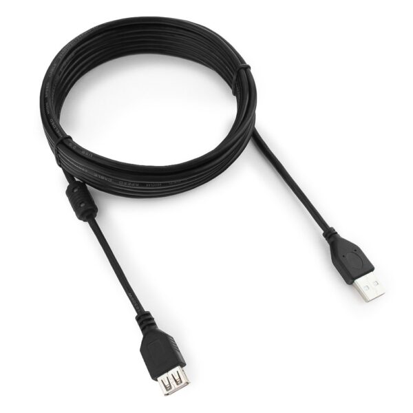 кабель удлинитель usb2.0 pro cablexpert ccf-usb2-amaf-15, am/af, 4.5м, экран, феррит.кольцо, черный, пакет