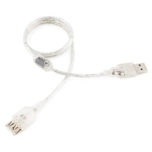 Кабель удлинитель USB2.0 Pro Cablexpert CCF-USB2-AMAF-TR-0.75M, AM/AF, 0,75м, экран, феррит. кольцо, прозрачный, пакет